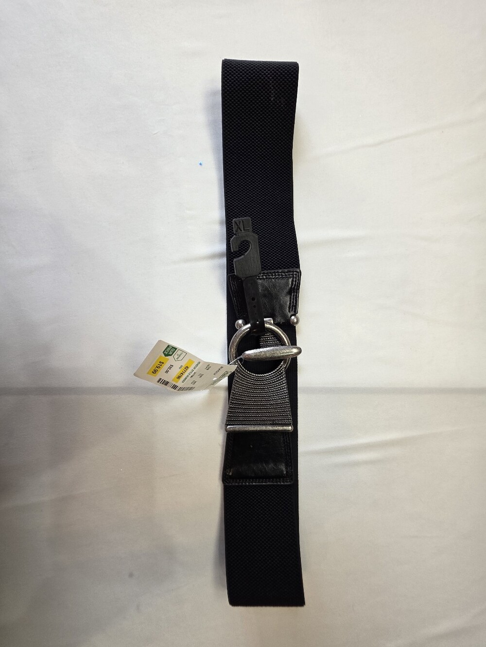 NWT Black Wide Stretch Waist Belt XL Silver Statement Buckle
